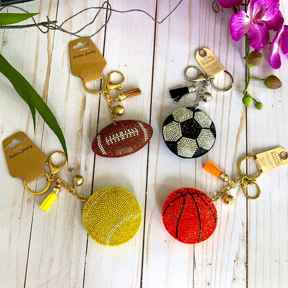 Rhinestone Tennis Ball Keychain - Picture 7 of 7